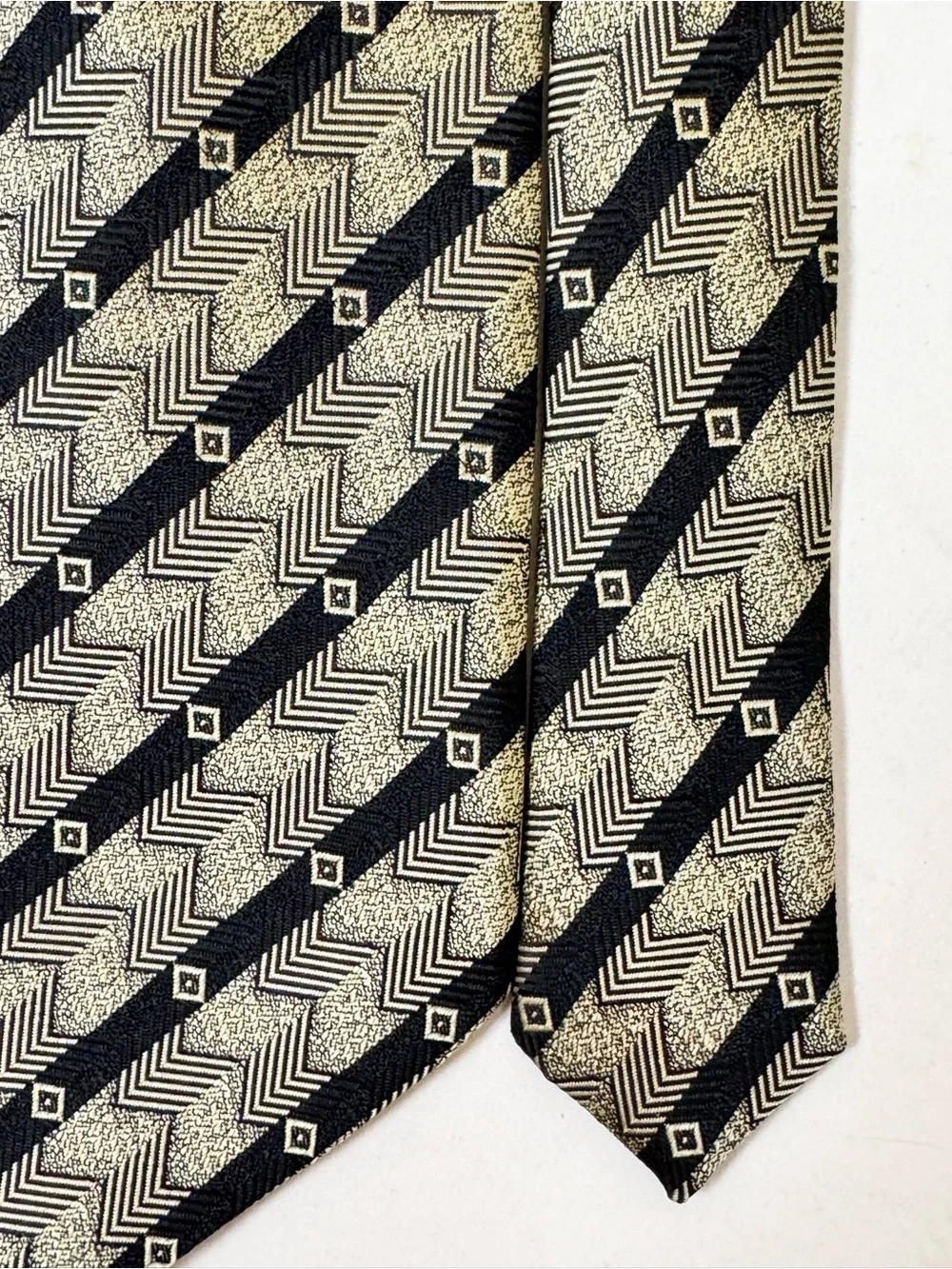 AE Picabia Men’s Necktie Black and Gold Geometric Chevron Silk Tie